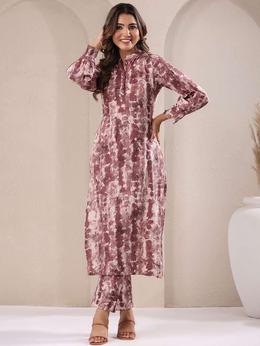 women mandarin neck tie & dye kurta pant set - 21746720 -  Zoom Image - 0