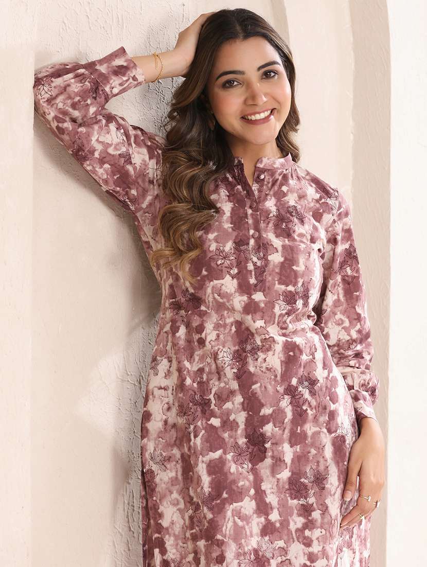 women mandarin neck tie & dye kurta pant set - 21746720 - Standard Image - 3
