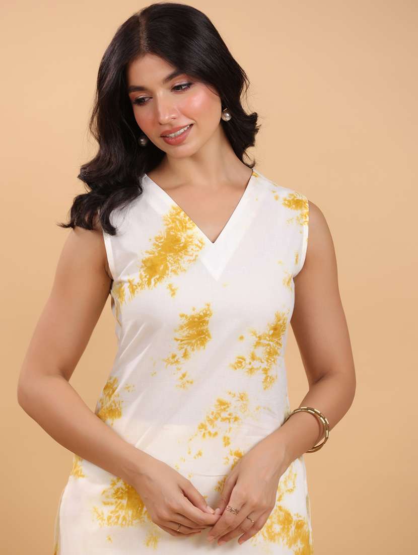 women v-neck tie & dye kurta pant set - 21746729 -  Standard Image - 3