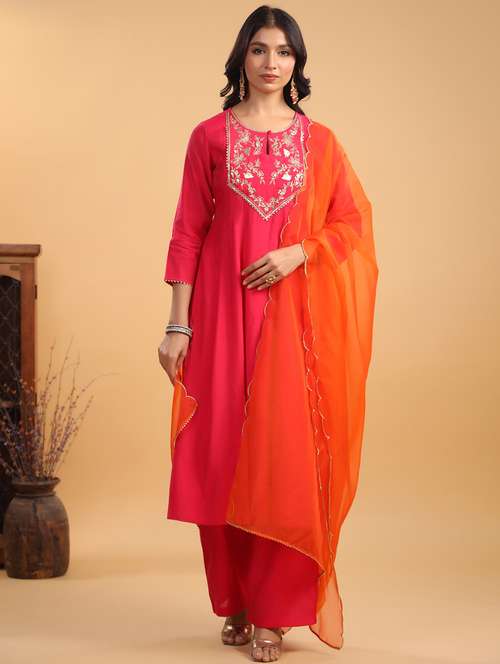 women embroidered kurta pant set with dupatta
