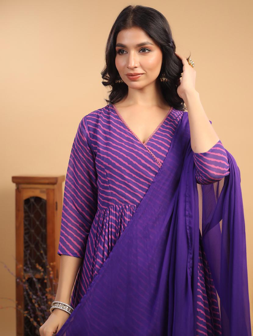 women leheriya printed kurta pant set with dupatta - 21746748 - Standard Image - 3