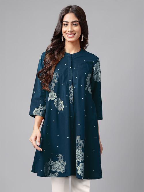 women printed three quarter sleeve tunic - 21746771 - Standard Image - 0