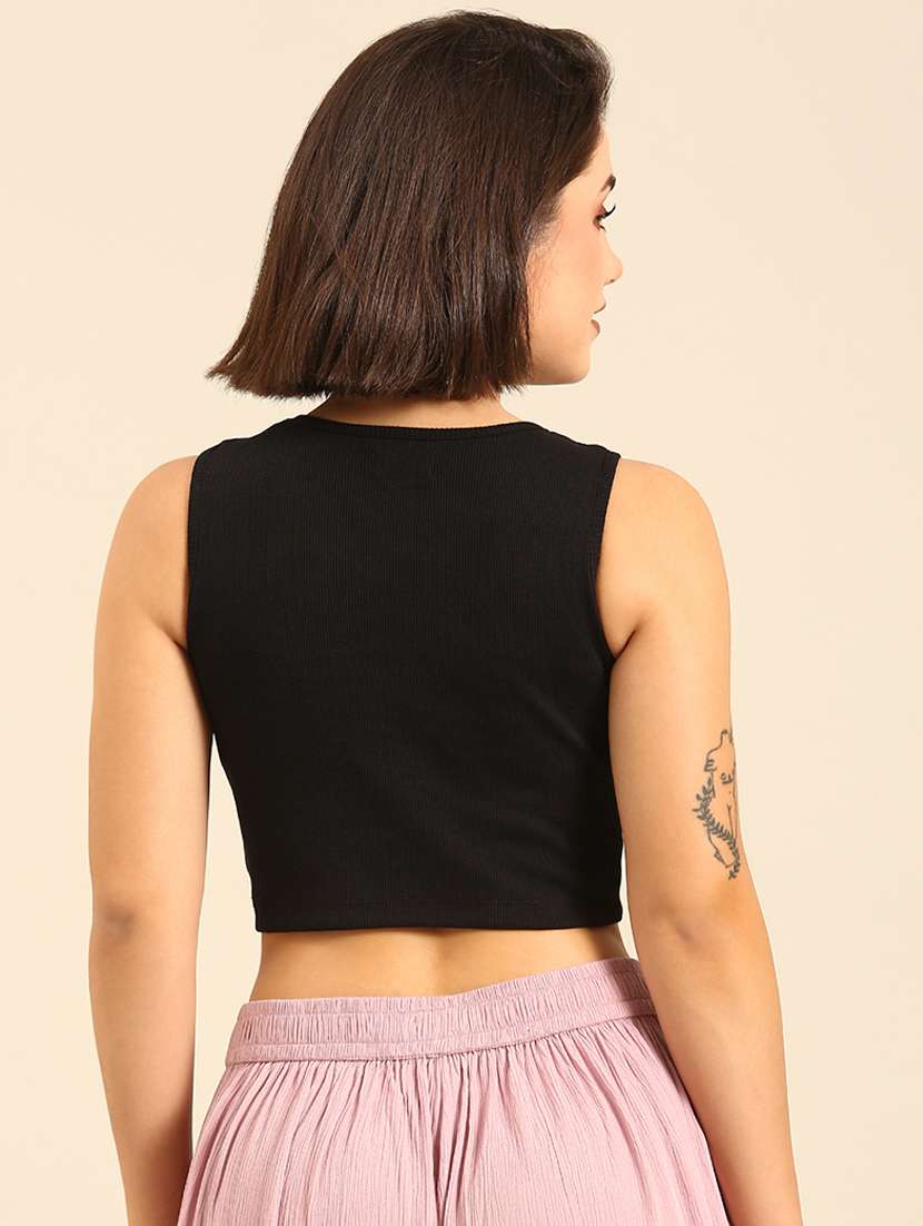 women solid sleeveless crop tank top - 21747015 - Standard Image - 3