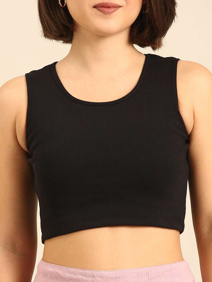women solid sleeveless crop tank top - 21747015 - Standard Image - 5