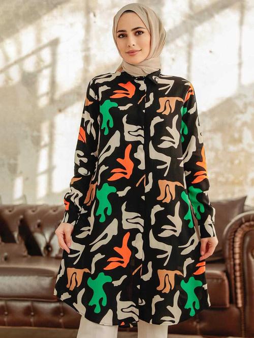 women long sleeves printed a-line tunic - 21747029 - Standard Image - 0