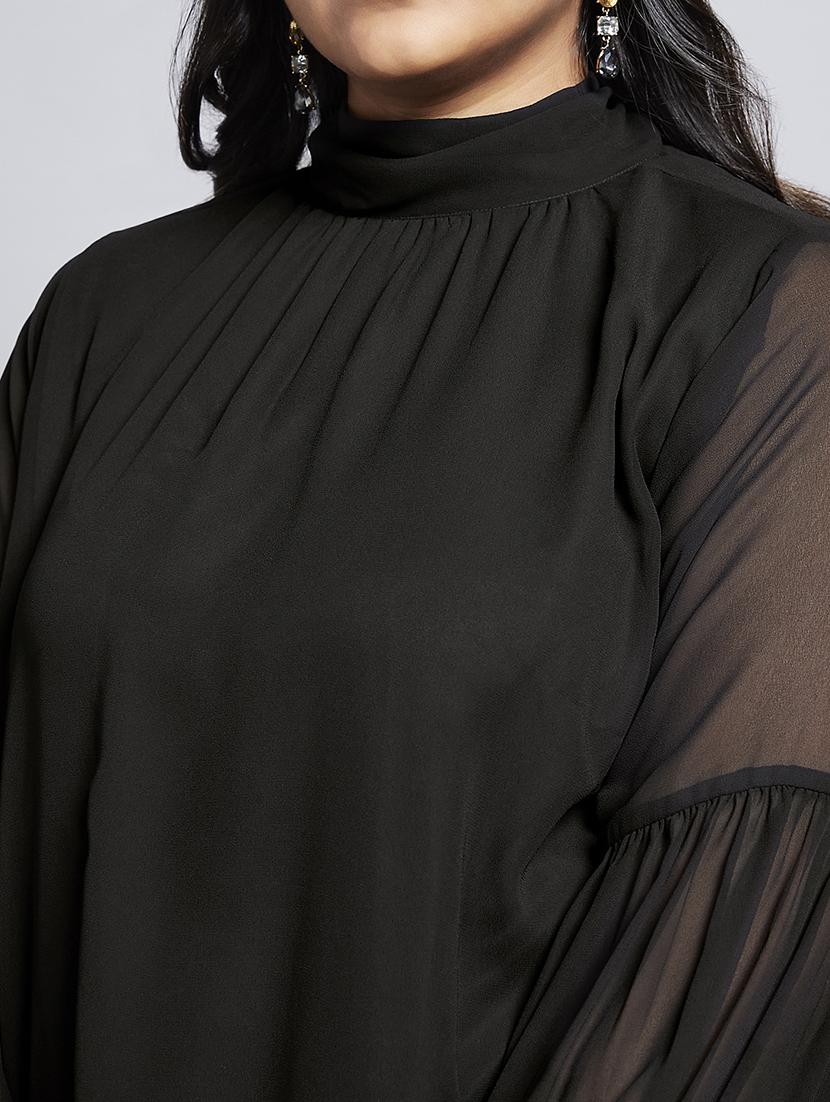 gloplus women black tie-up high neck bishop sleeves georgette plus size workwear top - 21747117 - Standard Image - 5