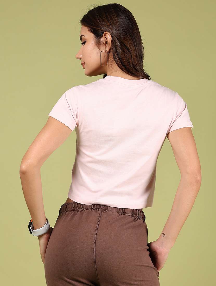 women rosewater chest print round neck crop t-shirt - 21747463 -  Standard Image - 3