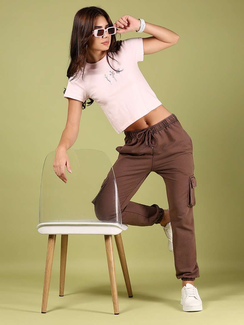 women rosewater chest print round neck crop t-shirt - 21747463 -  Standard Image - 5