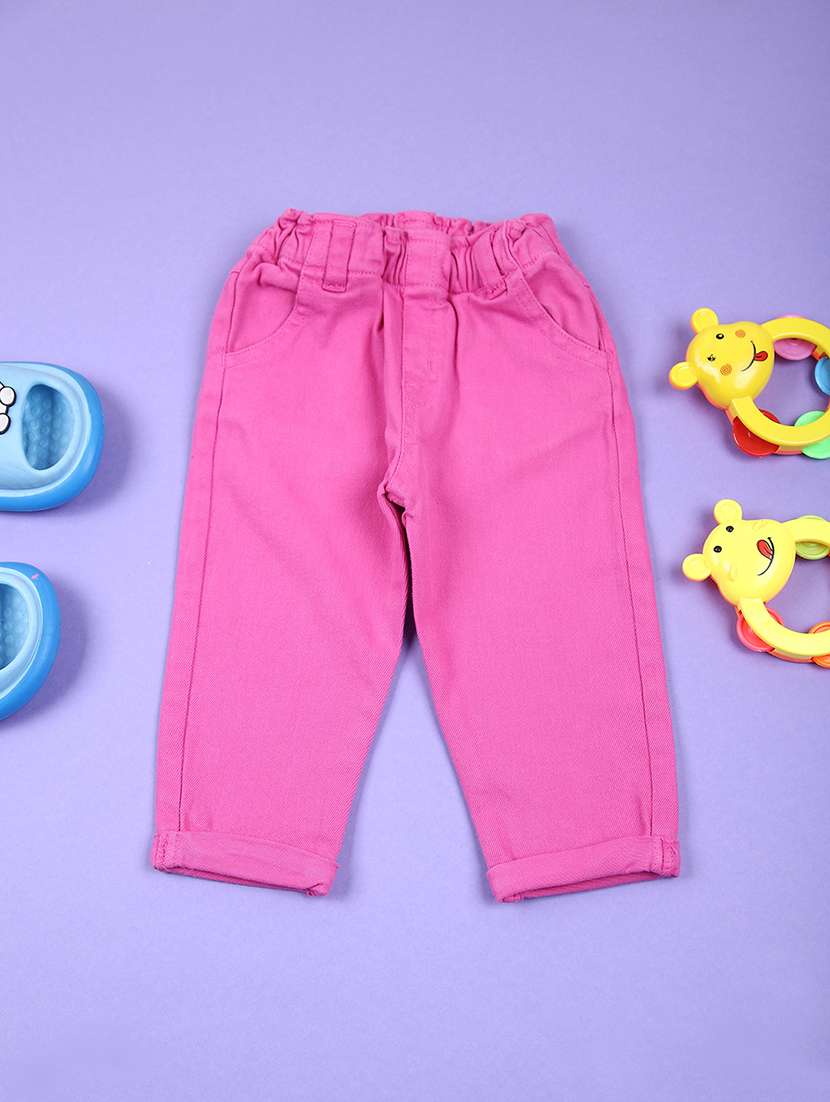 girls pink solid mid rise relaxed fit jean