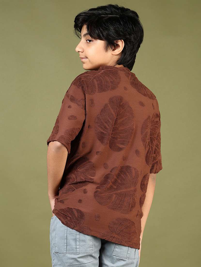 boys brown self design short sleeve t-shirt - 21747525 -  Standard Image - 3