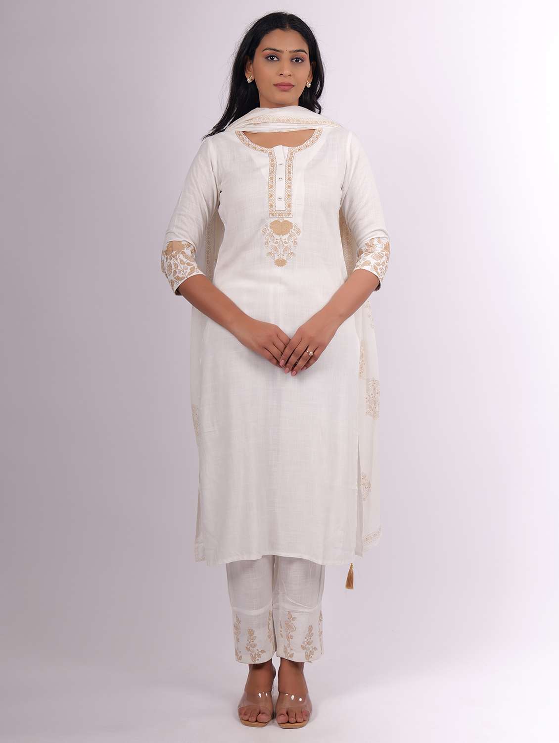 women embroidered kurta pant set with dupatta