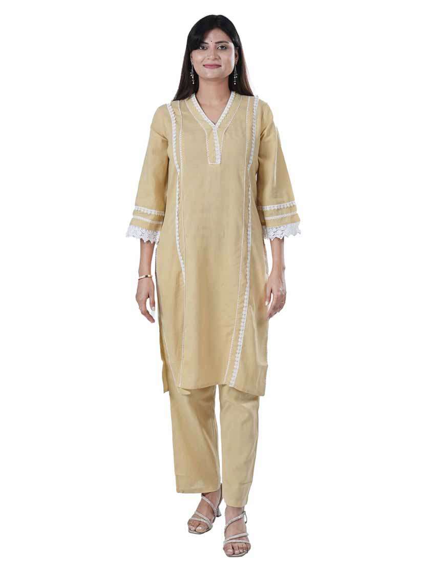 women three quarter sleeve kurta pant set