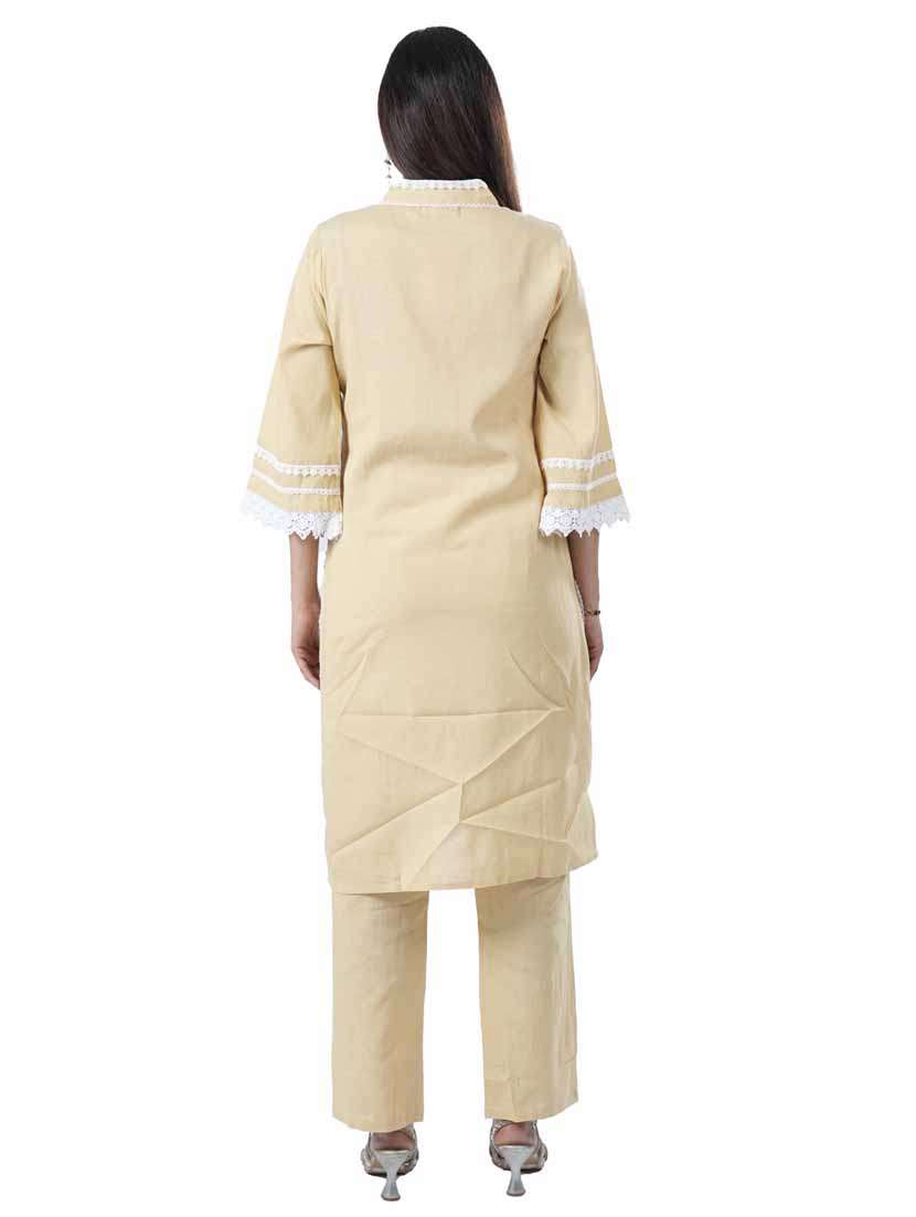 women three quarter sleeve kurta pant set - 21747644 -  Standard Image - 3