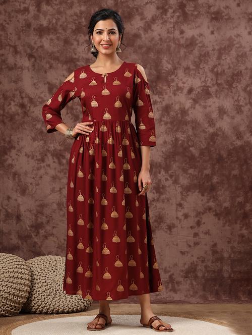women printed fit & flare ethnic dress - 21747733 - Standard Image - 0