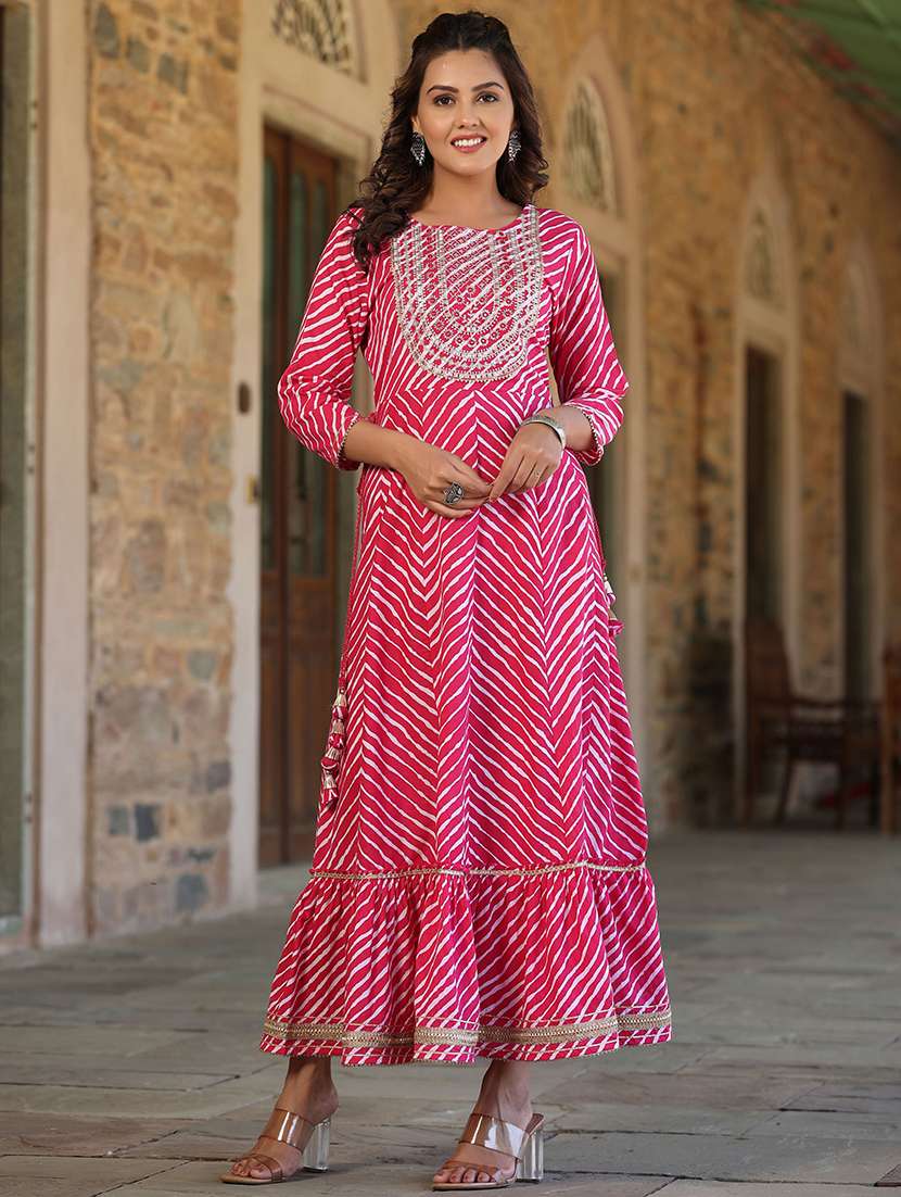 women leheriya print tiered ethnic dress