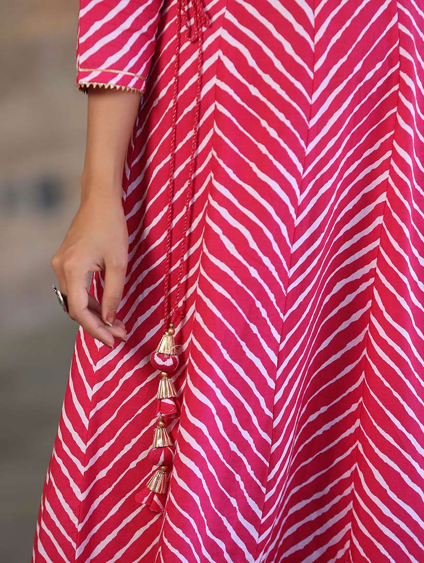 women leheriya print tiered ethnic dress - 21747740 -  Standard Image - 3