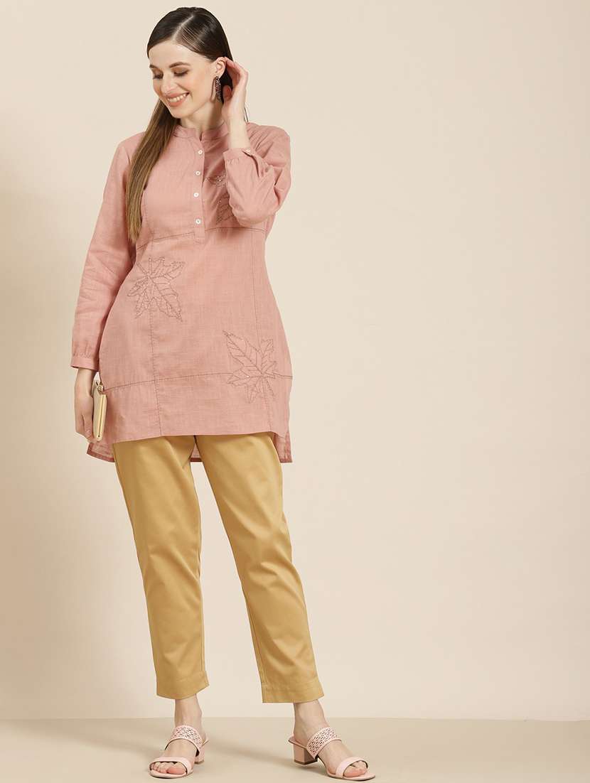 women mandarin neck embroidered high-low kurti - 21747758 - Standard Image - 3