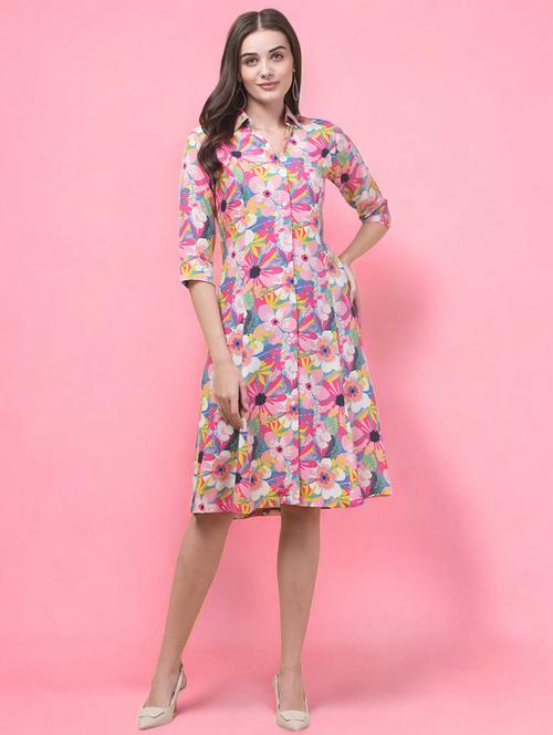 women floral print collared a-line dress - 21747828 - Standard Image - 0