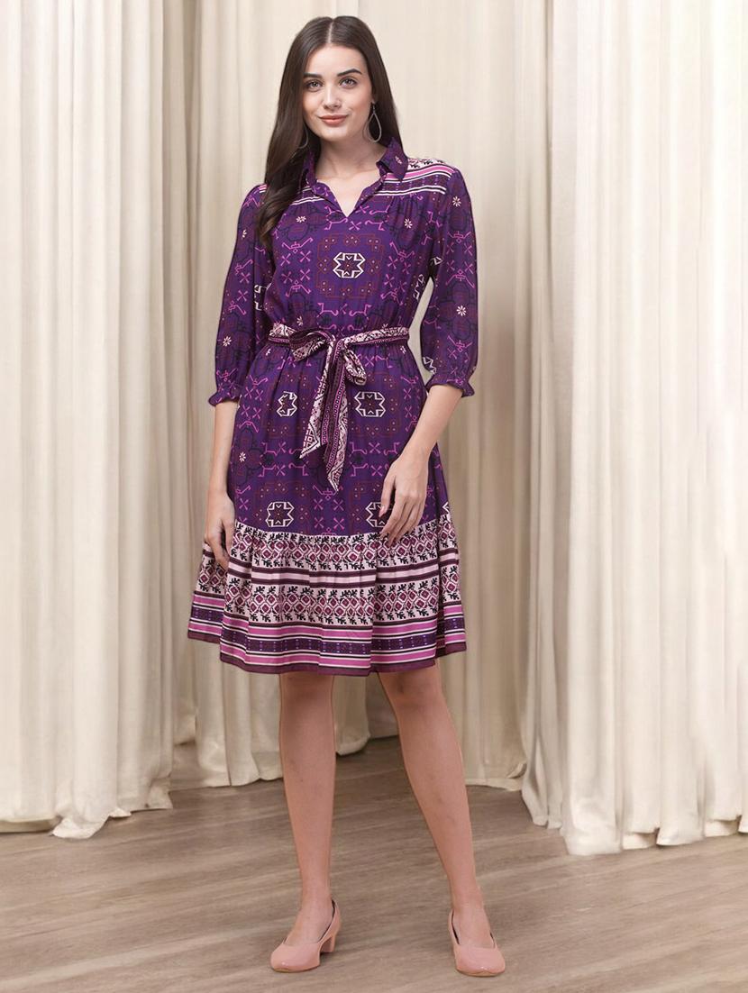 women printed puff sleeves fit & flare dress - 21747831 - Zoom Image - 0
