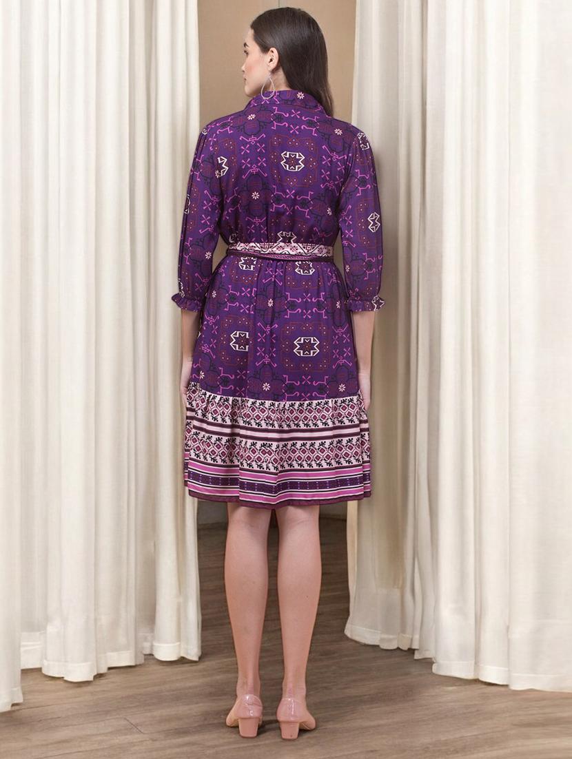 women printed puff sleeves fit & flare dress - 21747831 - Standard Image - 3