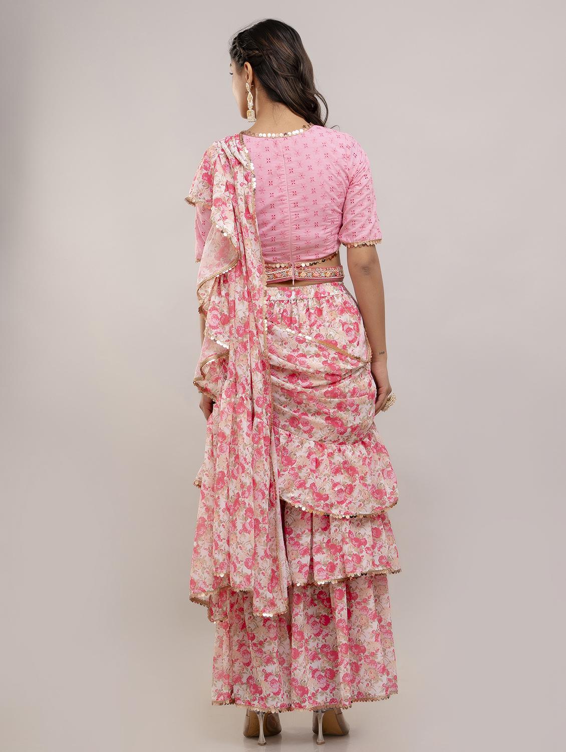 women floral printed ruffle party wear saree with blouse - 21747874 - Standard Image - 3