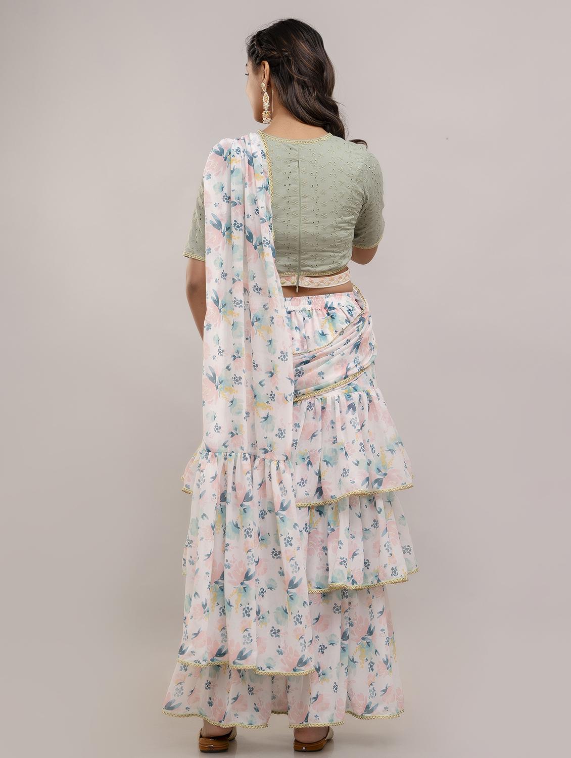 women floral printed ruffle party wear saree with blouse - 21747875 - Standard Image - 3