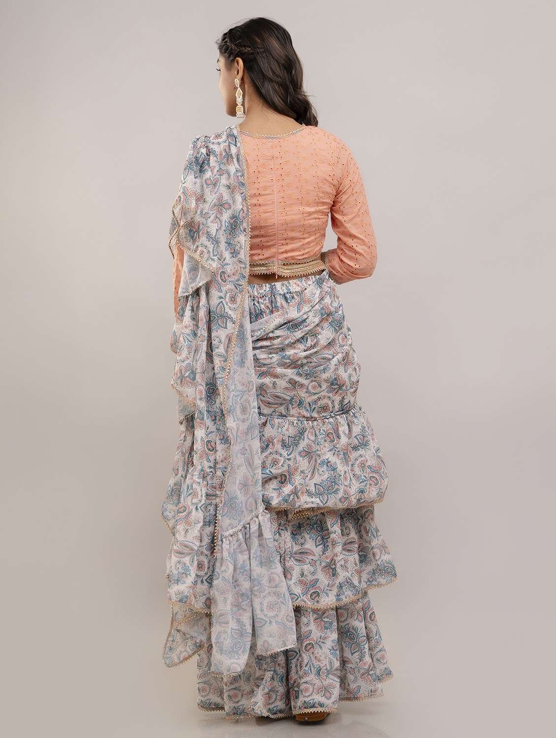 women floral printed ruffle party wear saree with blouse - 21747876 - Standard Image - 3