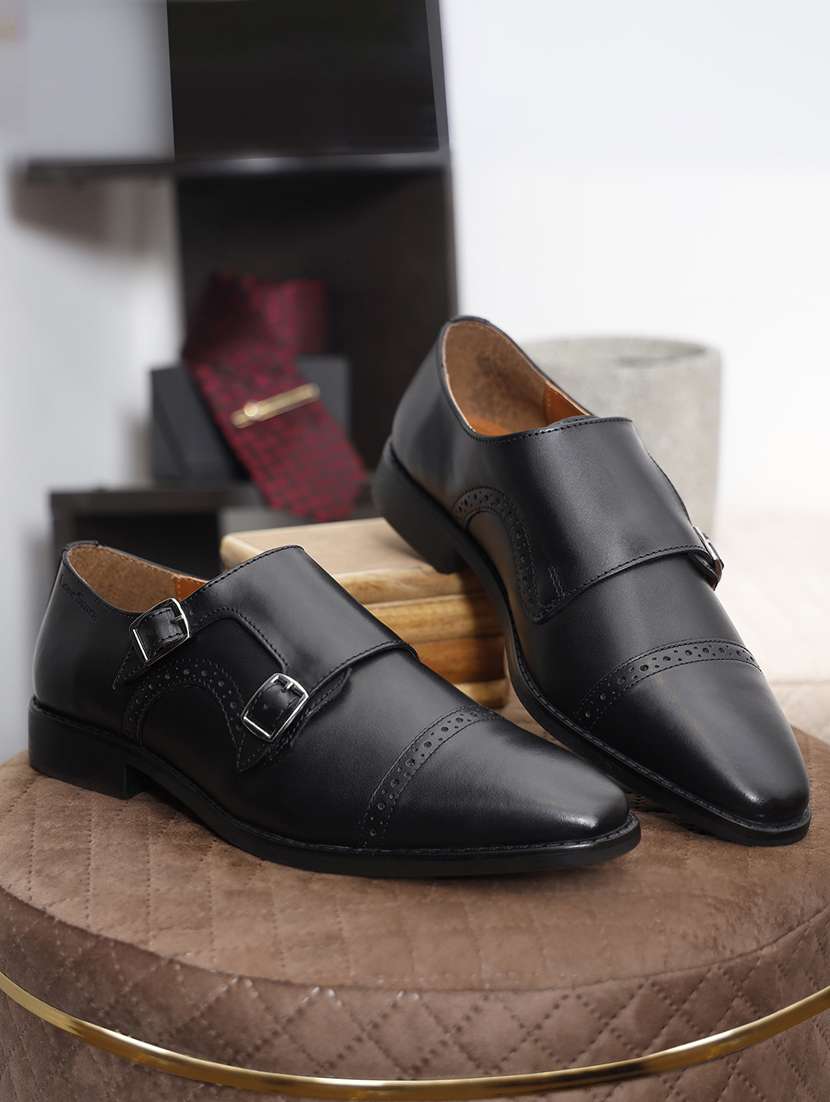 men solid slip on monk straps