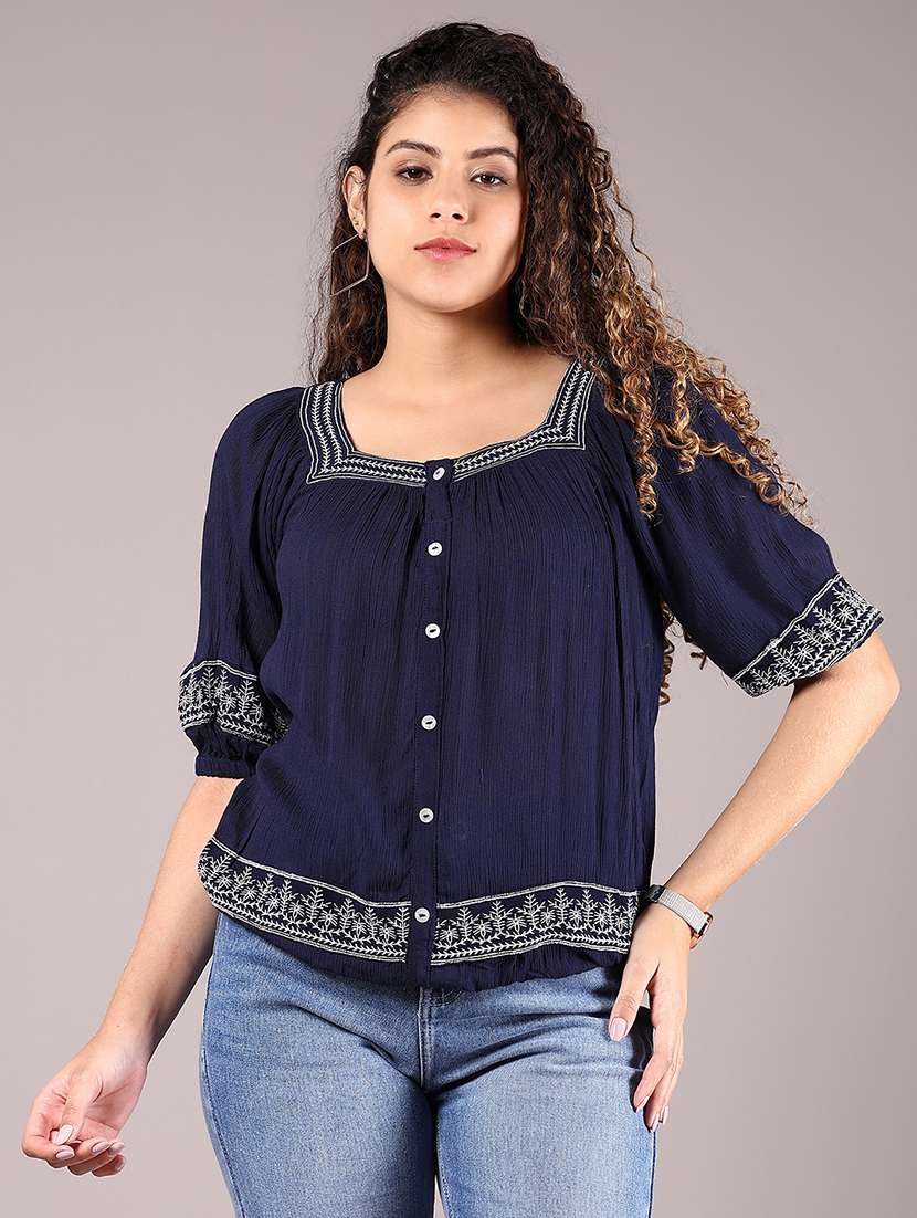 womenembroidered puff sleeve regular top