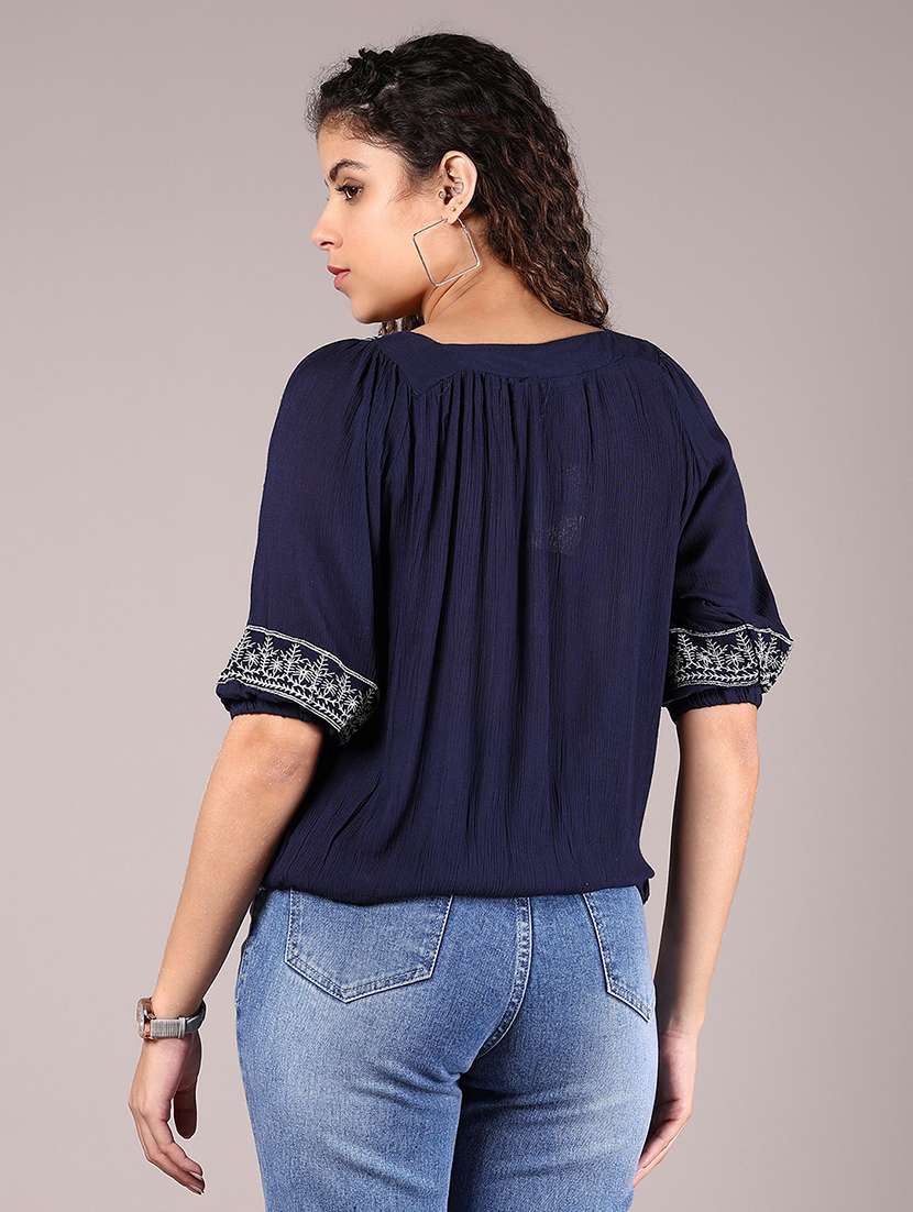 womenembroidered puff sleeve regular top - 21748184 -  Standard Image - 3