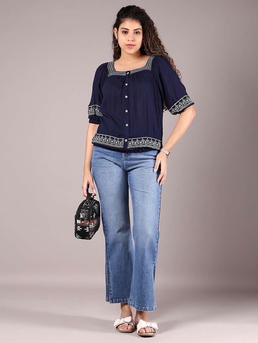 womenembroidered puff sleeve regular top - 21748184 -  Standard Image - 5