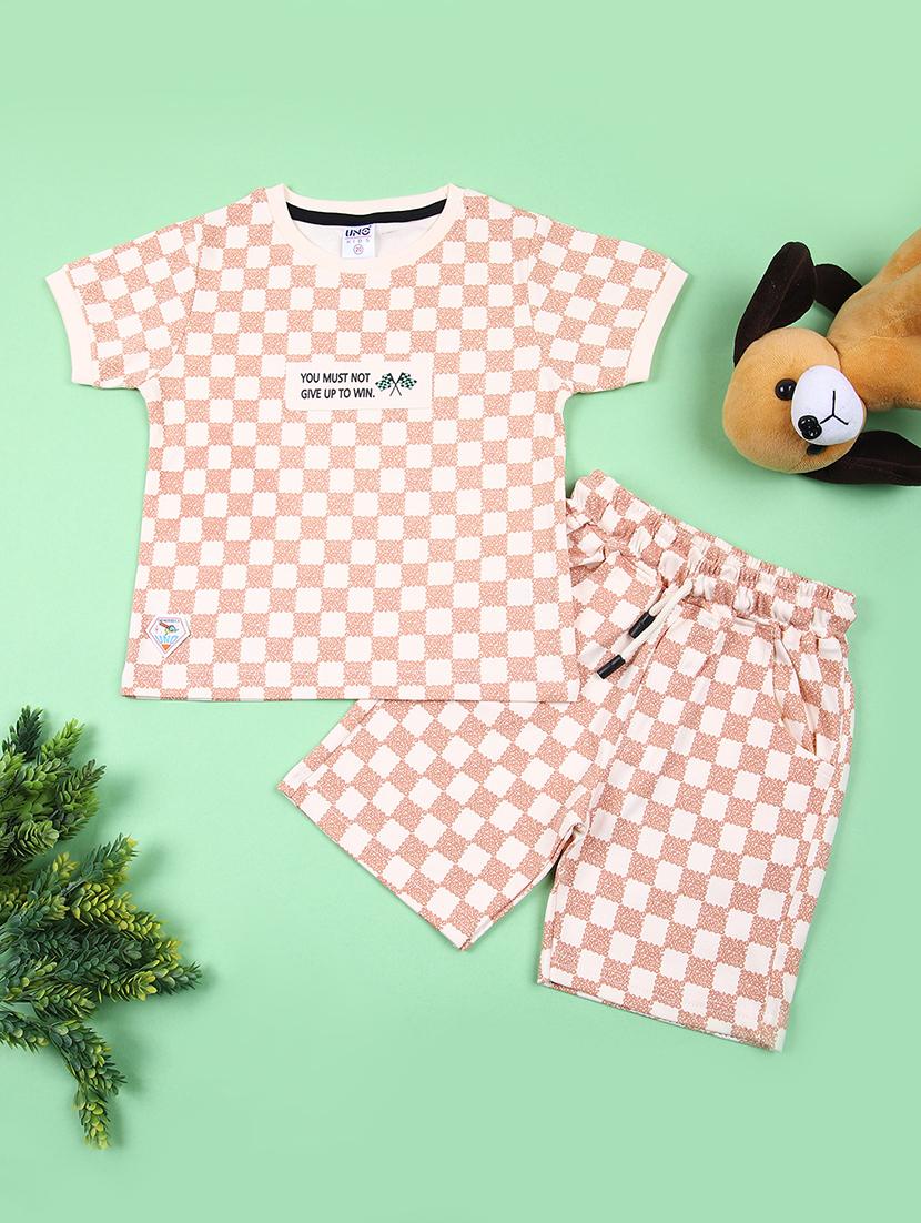 boys checkered round neck co-ords set