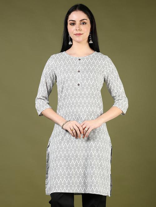 women printed three quarter sleeve straight kurta - 21748235 - Standard Image - 0