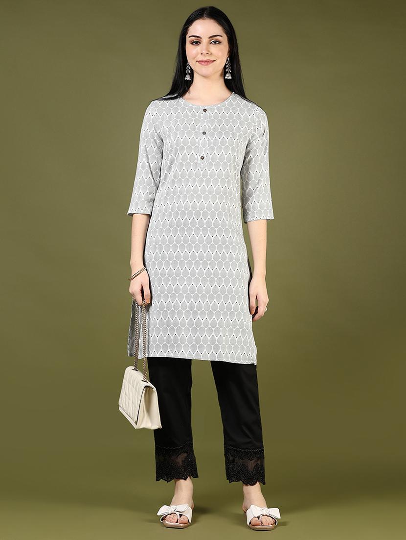 women printed three quarter sleeve straight kurta - 21748235 - Standard Image - 5