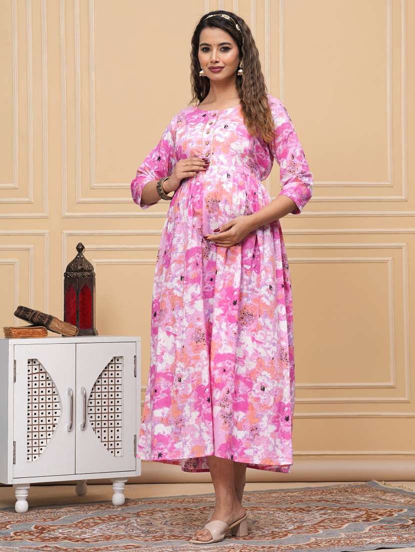 women printed three quarter sleeves flared dress - 21748293 -  Standard Image - 3