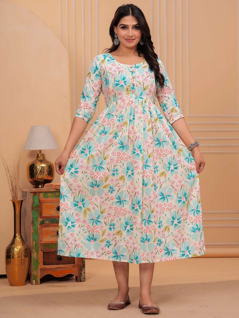 women floral printed round neck maternity dress