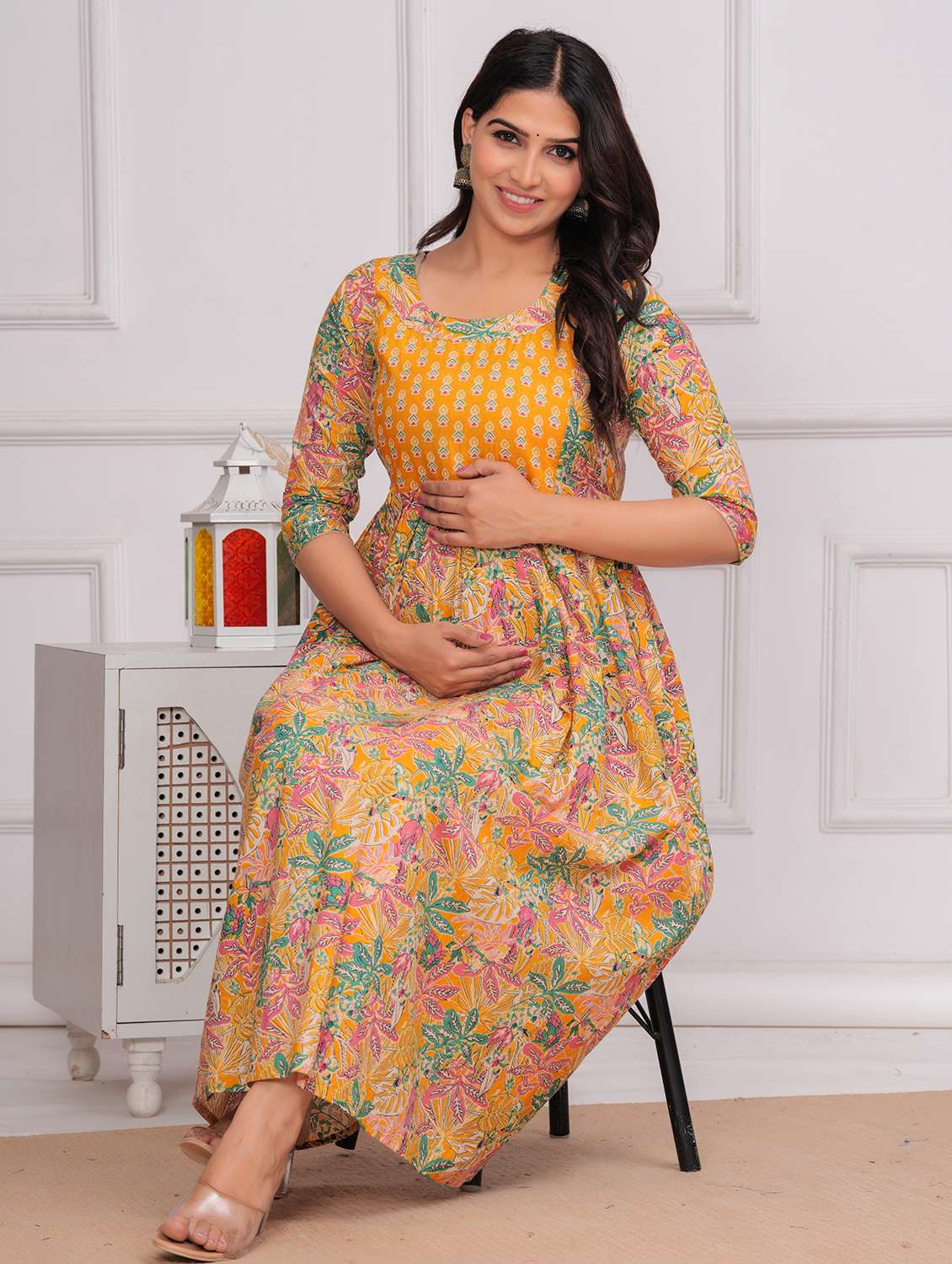 women floral printed round neck maternity dress - 21748304 -  Standard Image - 3
