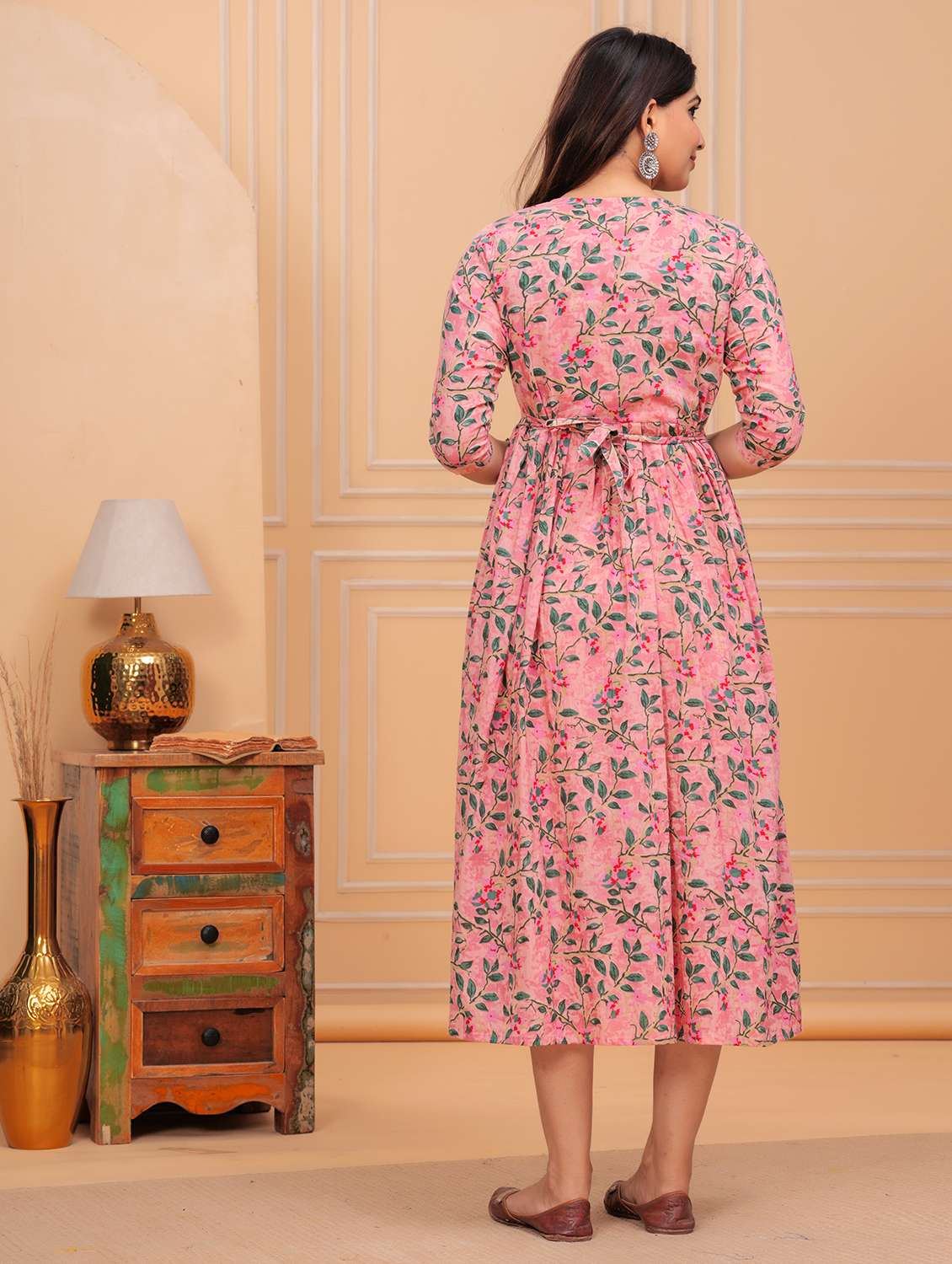 women printed three quarter sleeves flared dress - 21748305 -  Standard Image - 3