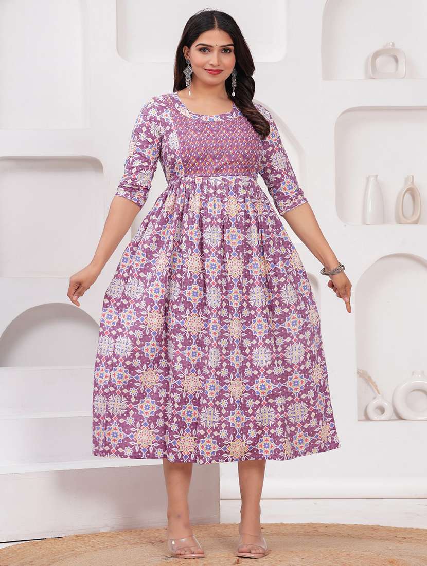 women lavender printed round neck maternity dress - 21748311 -  Standard Image - 3
