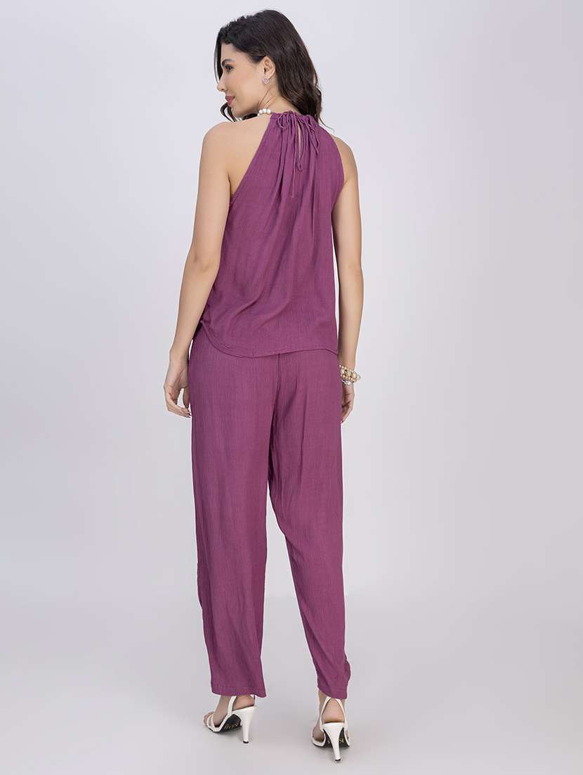 women solid top and trouser co-ord set - 21748641 -  Standard Image - 3
