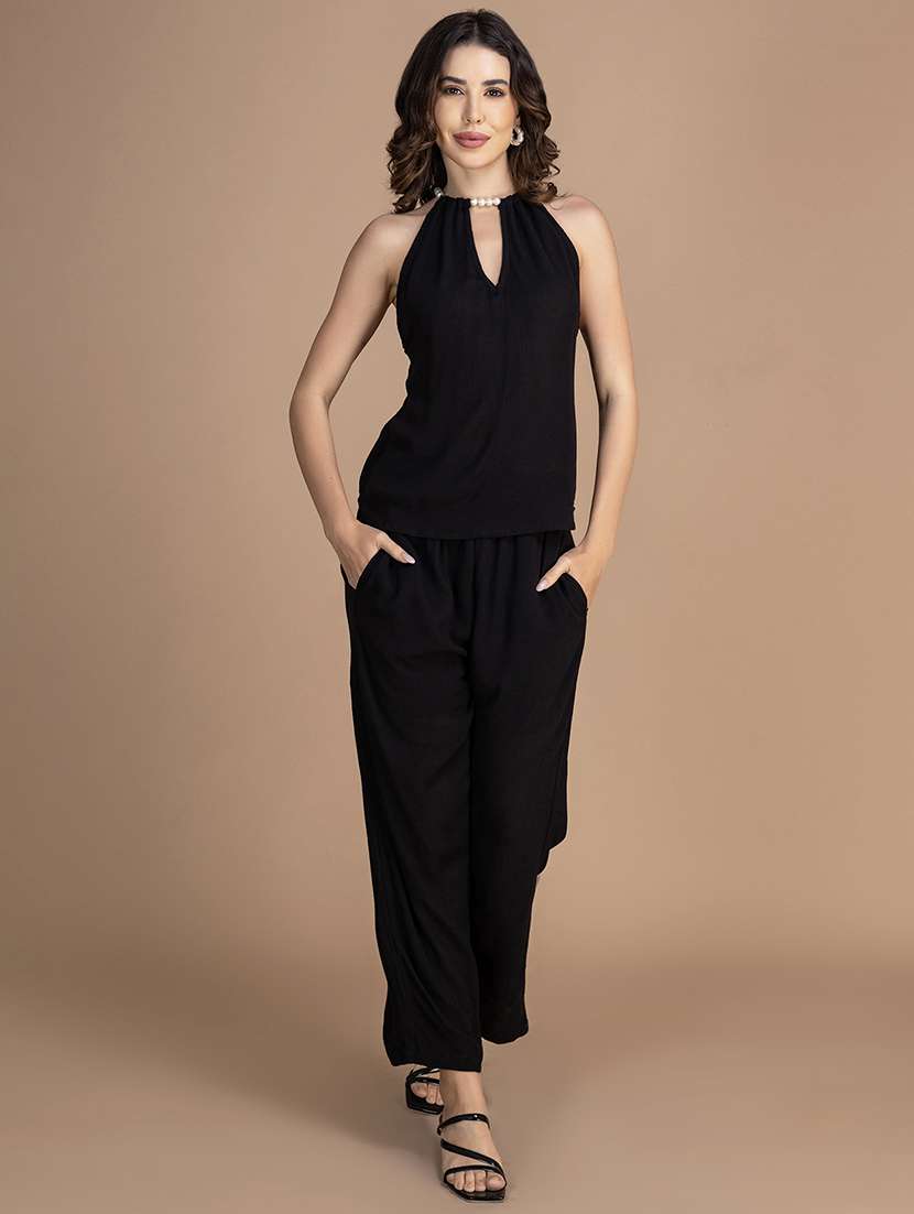 women solid top and trouser co-ord set