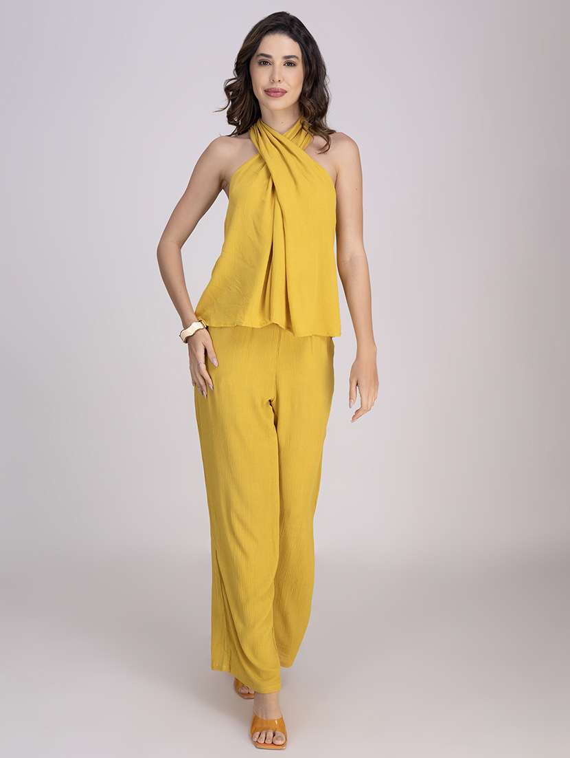 women solid top and trouser co-ord set