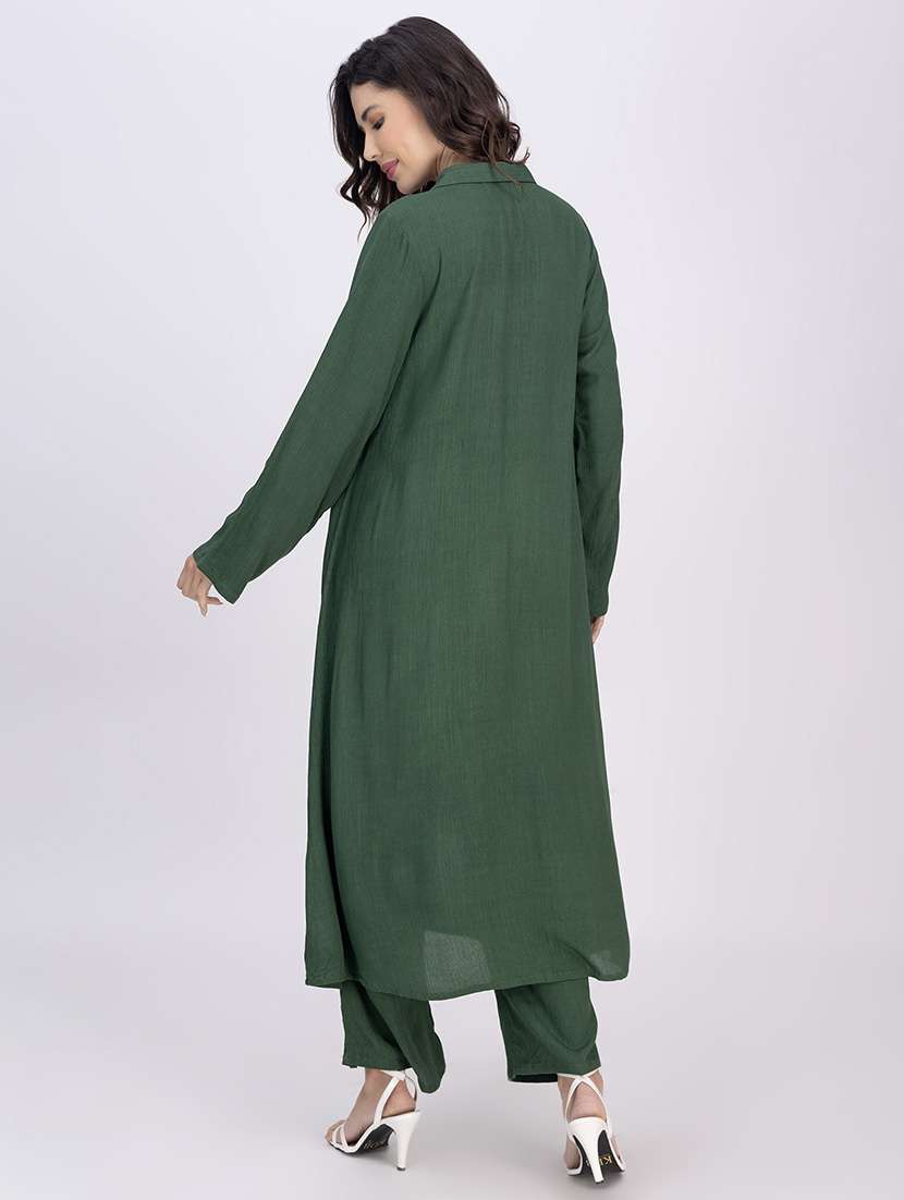 women green solid long sleeve kurta pant set - 21748653 -  Standard Image - 3