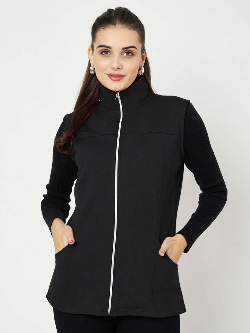 women solid sleeveeless regular jacket