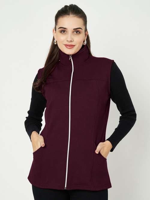 women solid sleeveless regular jacket - 21748672 -  Standard Image - 0