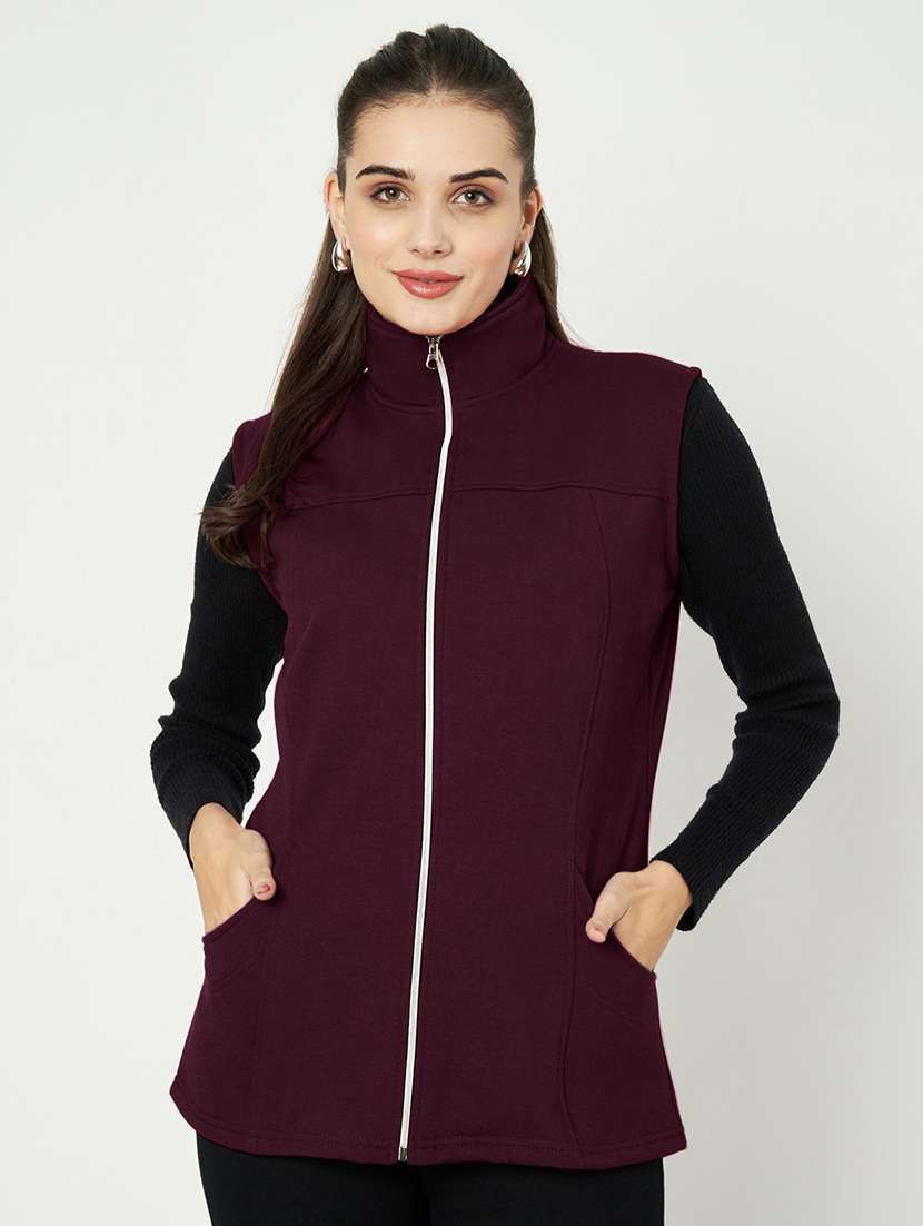 women solid sleeveless regular jacket