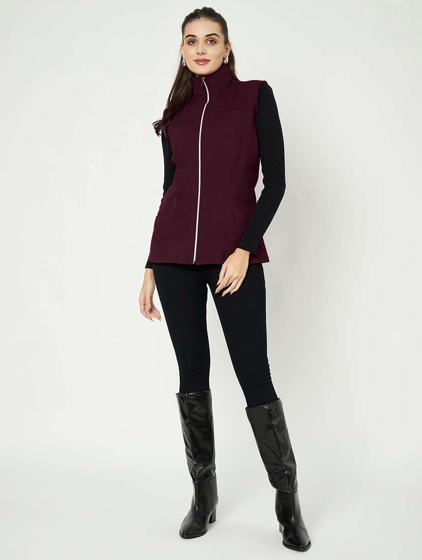 women solid sleeveless regular jacket - 21748672 -  Standard Image - 3