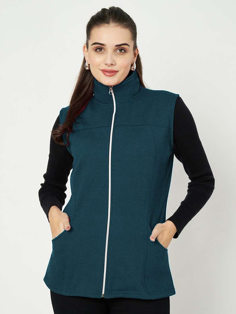 women solid sleeveless regular jacket