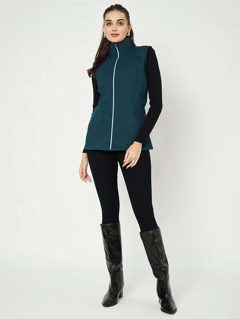 women solid sleeveless regular jacket - 21748680 -  Standard Image - 3