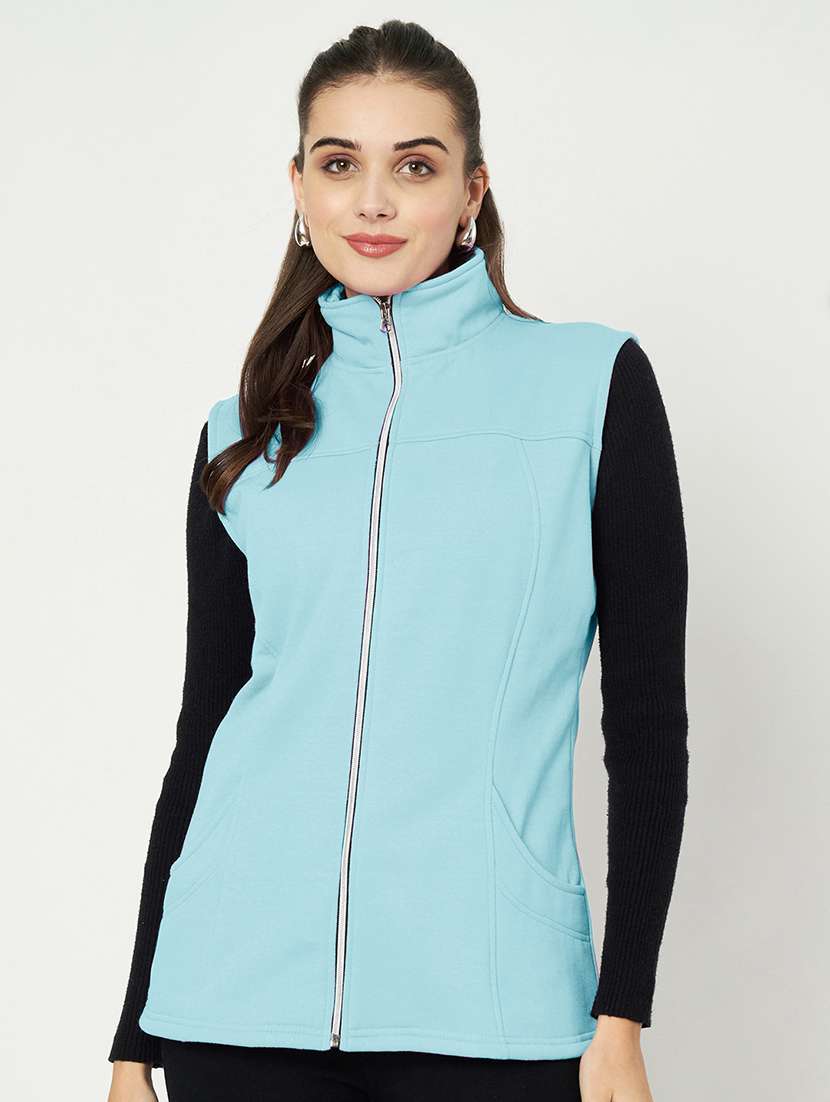 women solid sleeveless regular jacket